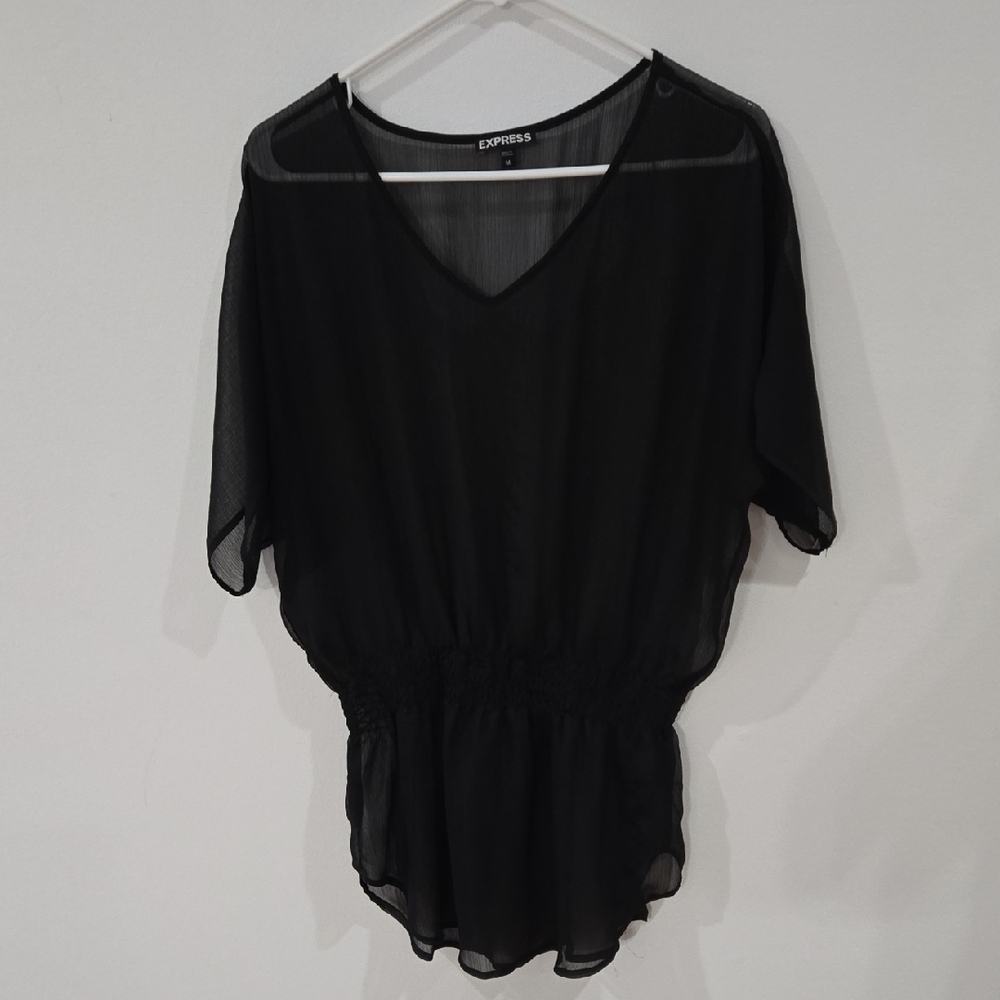 Express Sz Medium Black Sheer Top With Cover Up Wrap